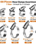 Heavy Duty Stainless Steel Hose Clamp Kit 1/4 In To 1-1/2 In, 100 Pack Worm Gear Clamps Assorted Sizes Display