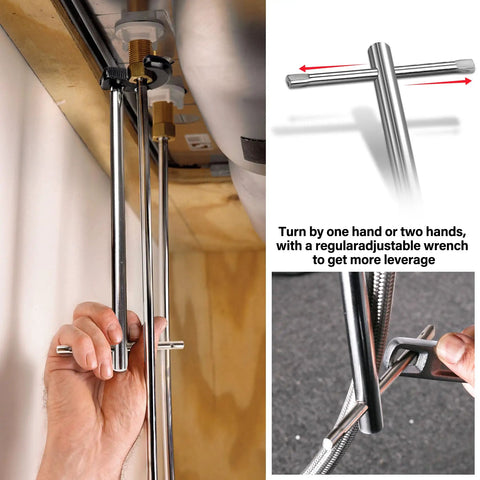 Adjustable Basin Wrench For Tight Spaces With Self Adjusting Gripping Jaws The Handy Faucet Nut Tool in use under sink