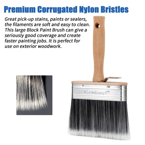 5 Inch Deck Stain And Sealer Block Brush For Wood And Masonry with high-capacity nylon bristles, pro-grade large fence brush