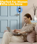Woman using laptop in a room with Heavy Duty Door Reinforcement Lock for Inward Swinging Doors installed on the door.