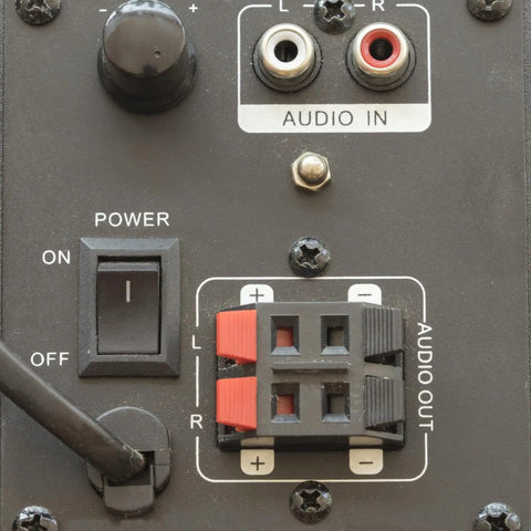 Two Way Spring Terminal Clip Push Release Connector Plate Jack Socket for speaker terminal with red/black coding, installed.