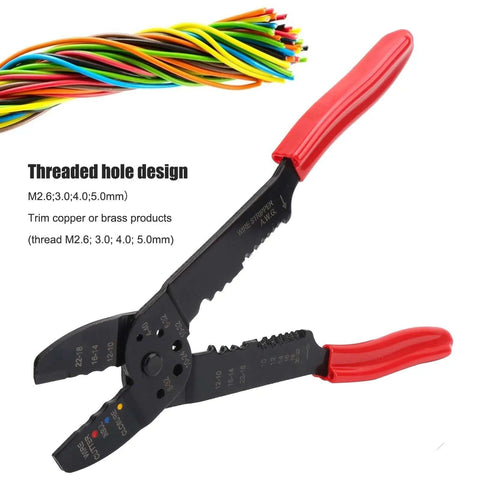 All In One Crimping Pliers Heavy Duty For Wire Terminals Multi Function Manual Hand Tool With High Carbon Steel Blades, red grips