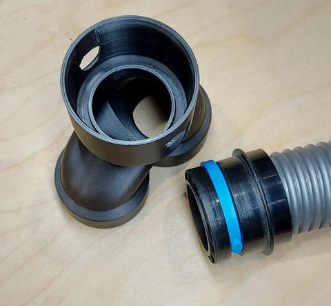 40mm Vacuum Hose Y Splitter Adapter with Swivel Fittings for dust collection, converting one hose into two ports on power tools