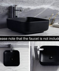 Square Vessel Bathroom Sink 15 By 15 Inches Black Ceramic Vanity Basin With Pop Up Drain Above Counter Modern Vessel Sink