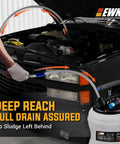 10.5 Liter Oil Extractor Pump For Engine Fluids Dual Manual And Pneumatic Power seen in action under the hood, demonstrating deep reach for fluid removal.
