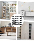 Fifty Pack Hidden Cabinet Connectors And Drawer Pull Screws With Slick Polished Finish For No Sweat Installation And Locked In Hold On Drawers Smooth Zinc Alloy Hardware shown with various furniture uses