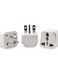 Universal NEMA 5-15R To 6-15P Plug Adapter For USA And Canada, showing three white travel-ready adapters from different angles.