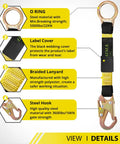 Heavy Duty Safety Harness Extension Lanyard 18 Inch D Ring Extender for Fall Protection with 5000 Lb Break Strength Polyester Webbing Durable Construction and Easy Clip for Jobsite Comfort, steel O-ring and hook