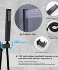 Slick Matte Black Full Body Shower System Featuring Digital Temperature Control Valve And 12 By 35 Inch Four In One Rainfall Showerhead Heavy Duty Brass Core Delivering Premium Spa Performance with handheld sprayer.