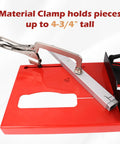 Material clamp on Portable Band Saw Stand turns your saw into a miter and vertical band saw, no fuss, holds pieces up to 4-3/4 inches tall.
