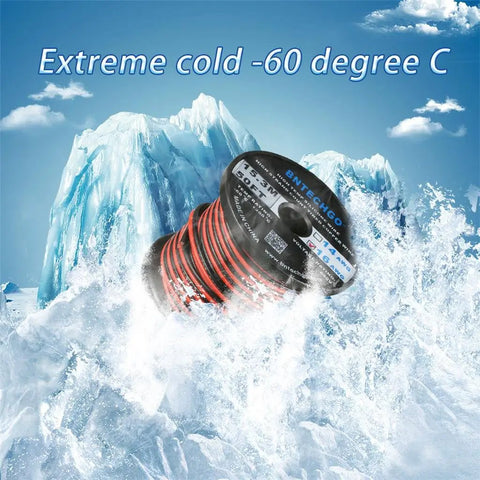 16 Gauge Flexible 2 Conductor Silicone Wire Red Black Spool 50 Ft High Temp 200C 600V Tinned Copper For LED Strip Extension Cable And DIY Projects in icy background
