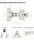 Two Pack Full Overlay Frameless Soft Close Concealed European Cabinet Hinges with 35mm Cup Diameter and 45mm Screw Hole Spacing