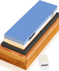 Dual Sided Whetstone Knife Sharpener Kit 1000/6000 Grit with Non Slip Base and Fix Stone on wooden platform