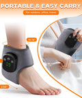 Wireless Ankle Heating Pad For Pain Relief And Neuropathy Portable Ankle Massager Wrap with 5 Heating Levels, shown on foot and held.