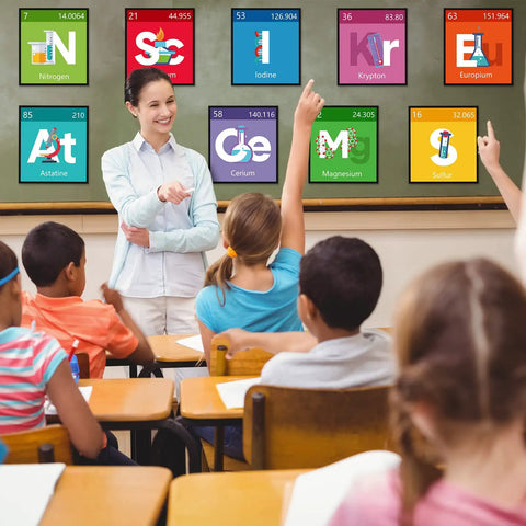 Colorful Science Bulletin Board Set With Scientist Posters And Classroom Banner For Teachers in classroom with students engaged.
