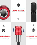 Close-up views of Go-To Pro 2 Piece Quarter Inch Quick Release Bit Holder, highlighting quick release and magnetic design features.