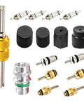 16 Piece Car AC Valve Core Kit With Caps And Removal Tool For R134a R12 Systems, DIY Friendly Anti Leakage Service Port Seal Caps