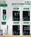 5 In 1 Digital PH Meter With Voice Function For Pools Spas Aquariums Hydroponics Tests PH TDS EC Temperature And Salt Waterproof Rechargeable Pen Water Quality Tester On The Go displaying modes