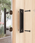 Two Sided 12 Inch Sliding Barn Door Handle Hardware With Round Grip And Flush Pull built tough heavy duty black stainless steel installed