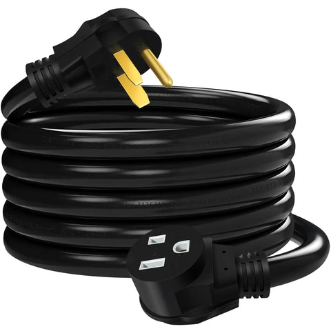 Heavy Duty Welding Extension Cord 6 AWG 50 Amp 25 Foot Cable Loaded With NEMA 6-50P To 6-50R Plugs coiled with two plugs visible.