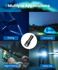 Image showing multiple applications of Ultra Bright 3000 Lumen Scuba Dive Light With Magnetic Ring Switch IPX8 Waterproof For diving, camping, night fishing, and daily use.