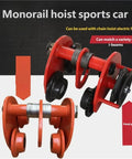 No Fuss Heavy Lifter Hand Chain Hoist With Integrated Monorail Trolley For Standard I Beam Structures In Warehouses And Workshops Featuring A Smooth Five Ton Manual Pull System That Gets The Job Done Right - Red monorail trolley wheels and framework