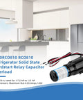 RCO810 Refrigerator 3 In 1 Solid State Hard Start Relay Kit With Overload And Start Capacitor 120V shown in kitchen