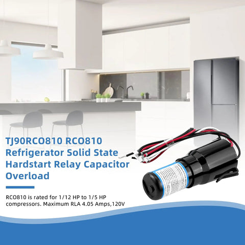 RCO810 Refrigerator 3 In 1 Solid State Hard Start Relay Kit With Overload And Start Capacitor 120V shown in kitchen