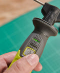 Close-up of the handle of a 4V Cordless Hot Foam Cutter With 2.0Ah Battery, showcasing heat settings for model making.