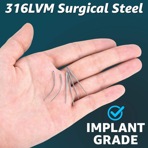 16G Piercing Taper Insertion Tool for Flat Back Earrings and Nose Rings, 316LVM Surgical Stainless Steel in hand, 6pcs kit