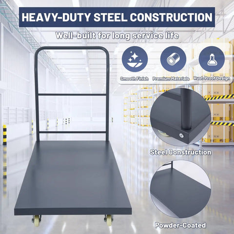 Beefy 60x30 Flatbed Cart With 2000 Lb Capacity, Steel Flat Dolly, Swivel Wheels, Rugged Industrial Utility Cart For Warehouse, Moving Luggage, And Tough Jobs, steel platform