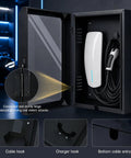 Wall Mounted EV Charger Protection Box Drip Proof Charging Case Universal Tesla Fit with cable hook and sturdy hinges.