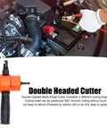 Double Head Sheet Metal Cutter Nibbler Tool With 360 Degree Adjustable Heads shown with car engine repair setup