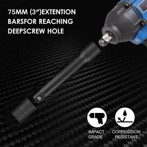 Top Tier HLFuBynox 45 Piece Metric Impact Socket Kit 1/2 Inch Drive With Deep Shallow Sockets Extension And Universal Joint Reducer For Auto Garage Tire Repair Jobs Under The Hood, 75mm extension