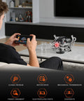 Teen using phone to control Mini V8 Engine Model Kit That Runs With 770 Piece Motorized Build Set And Lights, on table