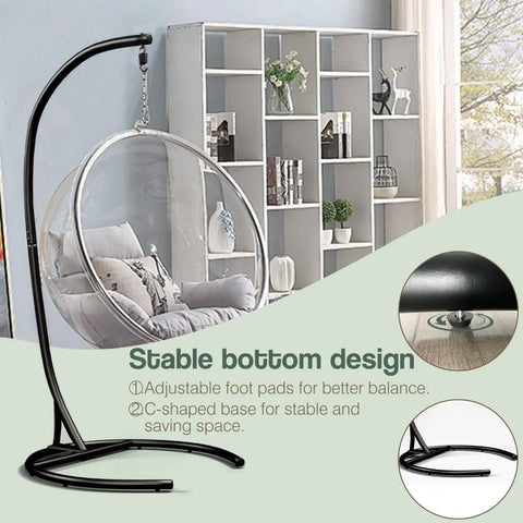 Heavy Duty Hammock Chair Stand Only 360 Degree Rotation C Frame, black steel base with hanging egg chair in modern room.