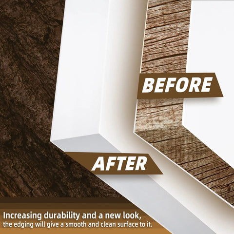 Before and after using Melamine Edge Banding Three Quarters Inch By Twenty Five Feet White With Hot Melt Adhesive