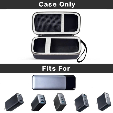 Hard Travel Power Bank Case For Anker USB C Portable Chargers 737 735 736 717 With Half Mesh Cable Pocket and chargers shown