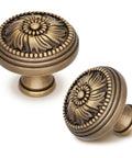 Antique Brass Cabinet Knobs 12 Pack Floral Carved Round Dresser Hardware For Rustic Cabinets Vanity Nightstands And Furniture