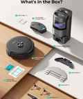 Components of the Upgraded Bagless Self Emptying Robot Vacuum And Mop With 6000Pa Suction LiDAR Navigation Q20 Ultra on display