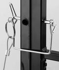 Close-up of quick release mechanism on 21 Inch White Painted Carbon Steel Hinged 4 Bar Window Grill With Quick Release Inside Frame Mount For Easy Emergency Removal And Durable Home Window Security.