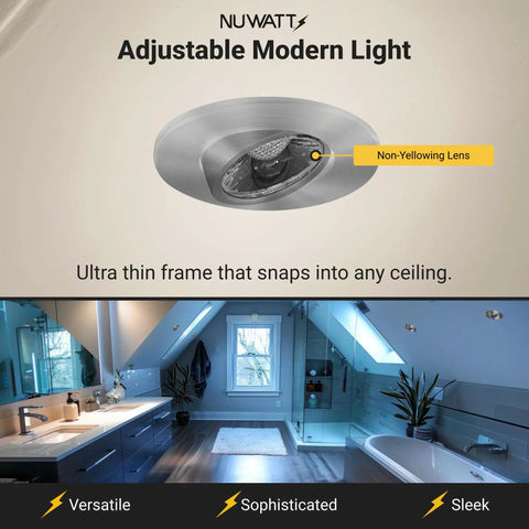 3 Inch LED Gimbal Recessed Downlight Canless 4 Pack With 5 CCT Color Switch 2700K To 5000K 8W 600 Lumens Dimmable 120V Brushed Nickel