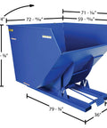 Built Tough Heavy Duty Steel Self Dumping Hopper With Smooth Auto Bump Action For Forklifts dimensions showing 4 Cubic Yard size, 6000 pounds rated.