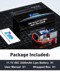 3S 2200mAh Shorty LiPo Battery 11.1V 50C With T Connector package contents including user manual and box