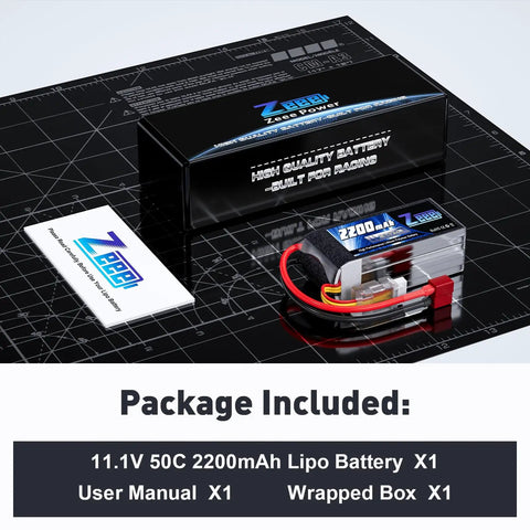 3S 2200mAh Shorty LiPo Battery 11.1V 50C With T Connector package contents including user manual and box
