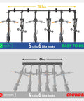 Comparison of 78.5 inch Heavy Duty Wall Mounted Bike Rack With Six Adjustable Hangers on black rail and crowded 64 inch version.