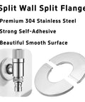 Top Shelf 304 Stainless Steel Pipe Trim Ring Self Adhesive Escutcheon Plate split wall flange with smooth surface, 1.5 inch size.