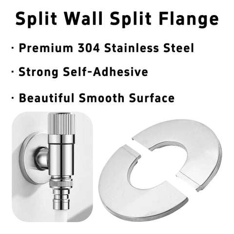 Top Shelf 304 Stainless Steel Pipe Trim Ring Self Adhesive Escutcheon Plate split wall flange with smooth surface, 1.5 inch size.