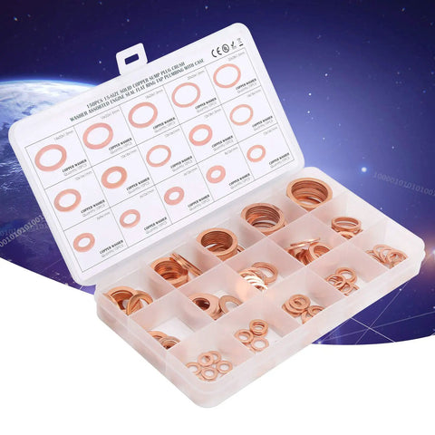 Solid 150 Pack Red Copper Gasket Washers M5 To M22 Perfect For Car Sealing Jobs Oil Water Fuel Hydraulic Connections That Keep You From Leaking Or Stressing No More Drips Just Quality Seals That Last! open organizer with assorted copper washers