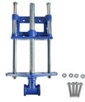Top Shelf Heavy Duty Woodworking Bench Vise With Cast Iron Jaw, blue design, includes hardware for under bench mounting.